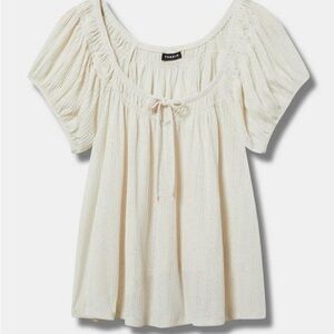Torrid Ivory Cap Sleeve Peasent Top Blouse with Gathered Sleeves